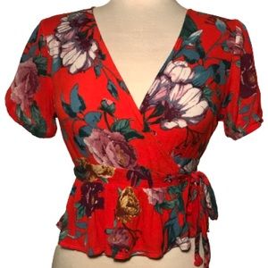 ONE CLOTHING LOS ANGELES Orange Floral Wrap Top